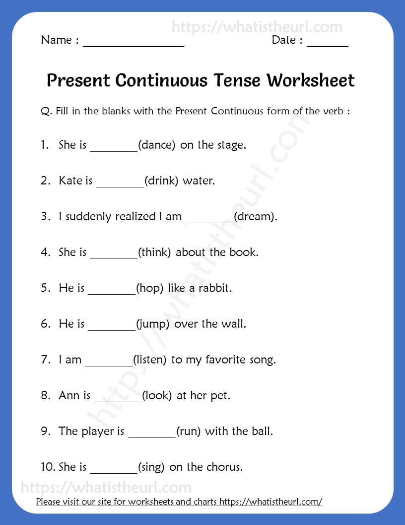Present Perfect Continuous Tense Worksheet For Grade 5