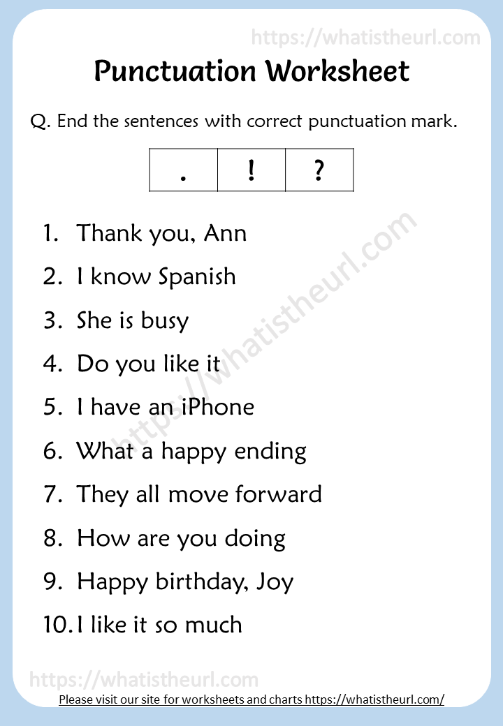 English Punctuation Worksheets For Grade 1