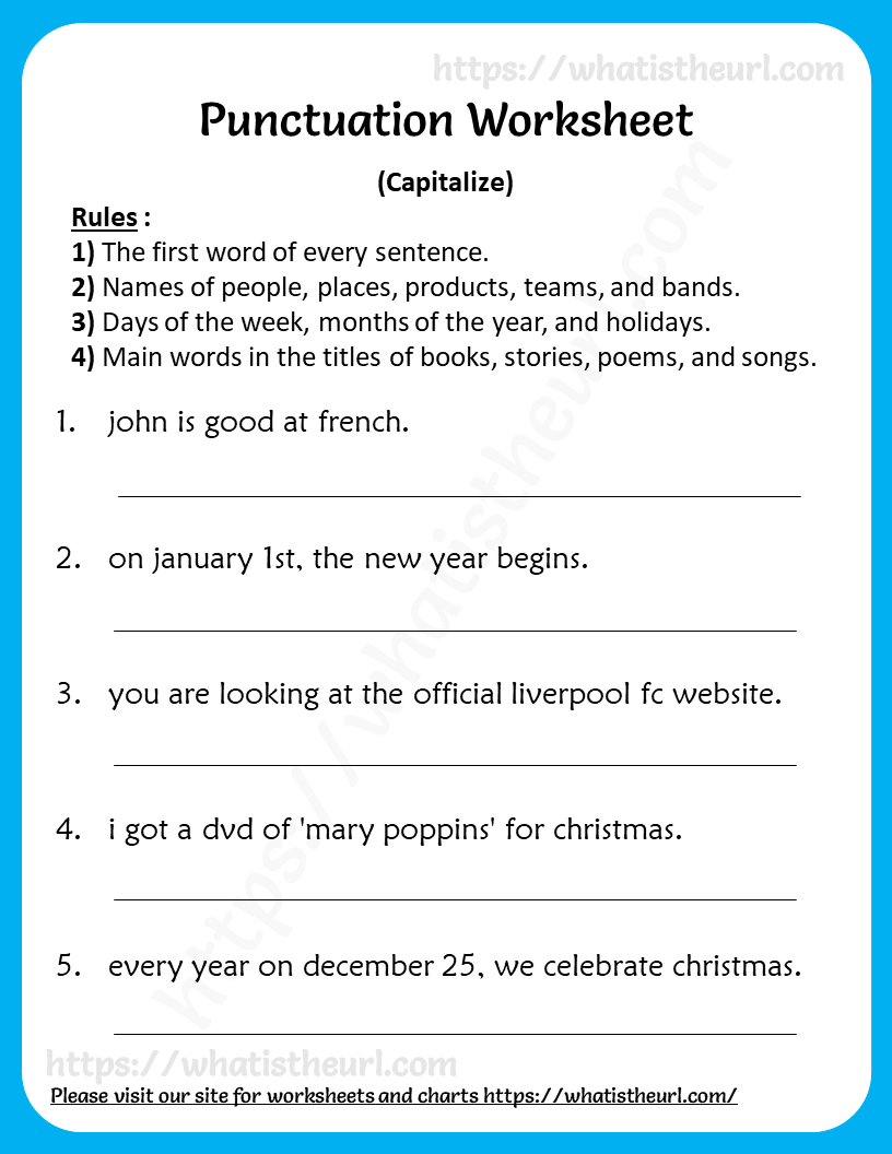 English Punctuation Worksheet For Class 3
