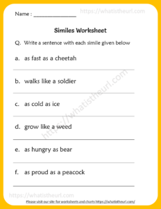 Similes Worksheets for 6th grade