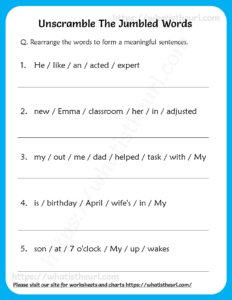 Unscramble The Jumbled Words Worksheets (Rearrange the jumbled words)