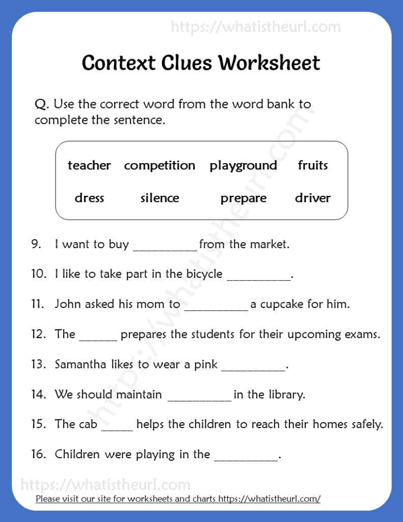 Context Clues Worksheet for Grade 5
