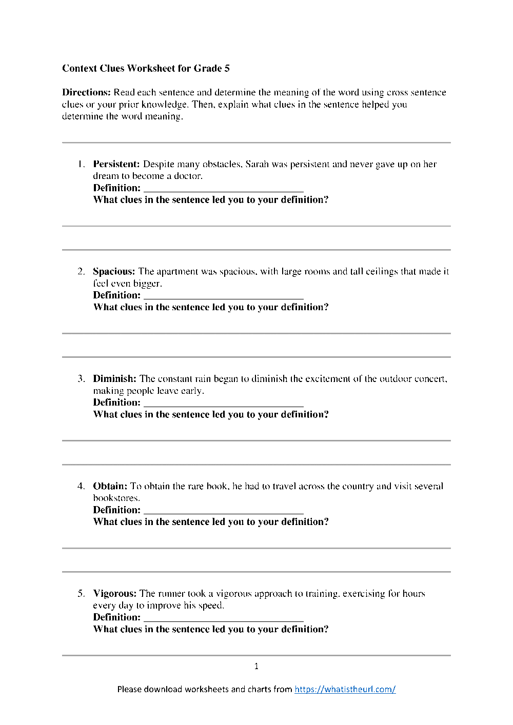 Context Clues Worksheet for Grade 5