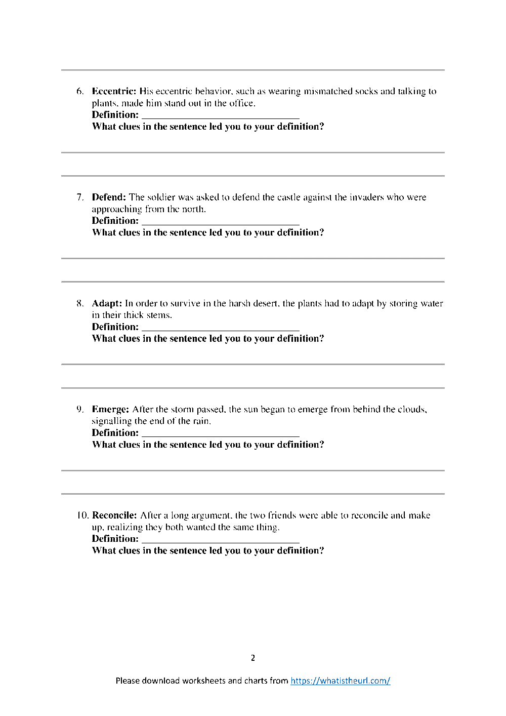 Context Clues Worksheet for Grade 5