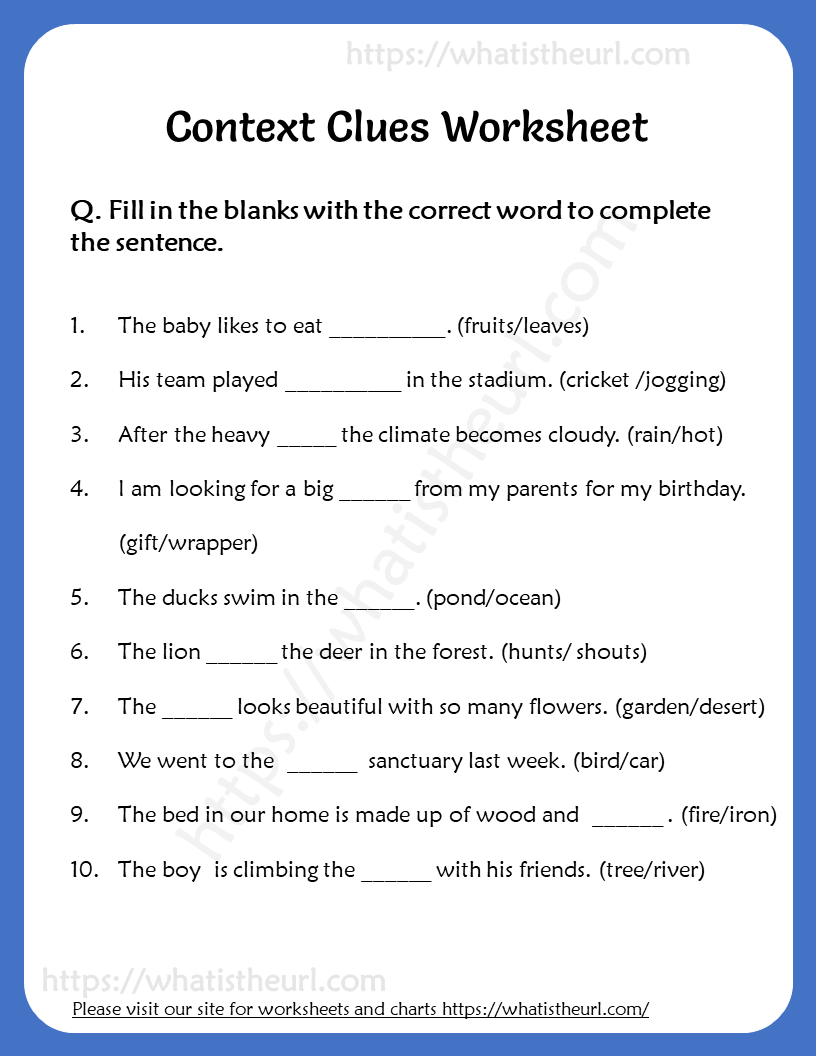 Context Clues Worksheet for Grade 6 2 Your Home Teacher