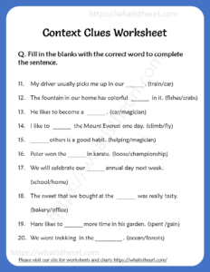 Context Clues Worksheet for Grade 6