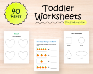 Toddler Worksheets (40 Printable Worksheets), Tracing Worksheets, Numbers, Shapes PDF