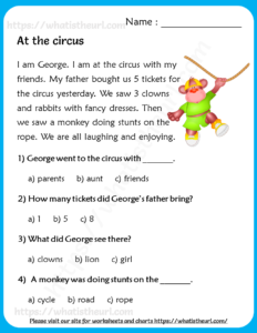 At the circus - Reading Comprehension for Grade 3