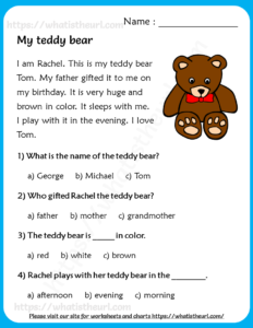 My teddy bear - Reading Comprehension for Grade 3