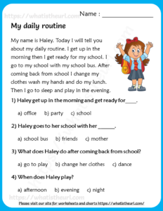 My daily routine -Reading Comprehension for Grade 3