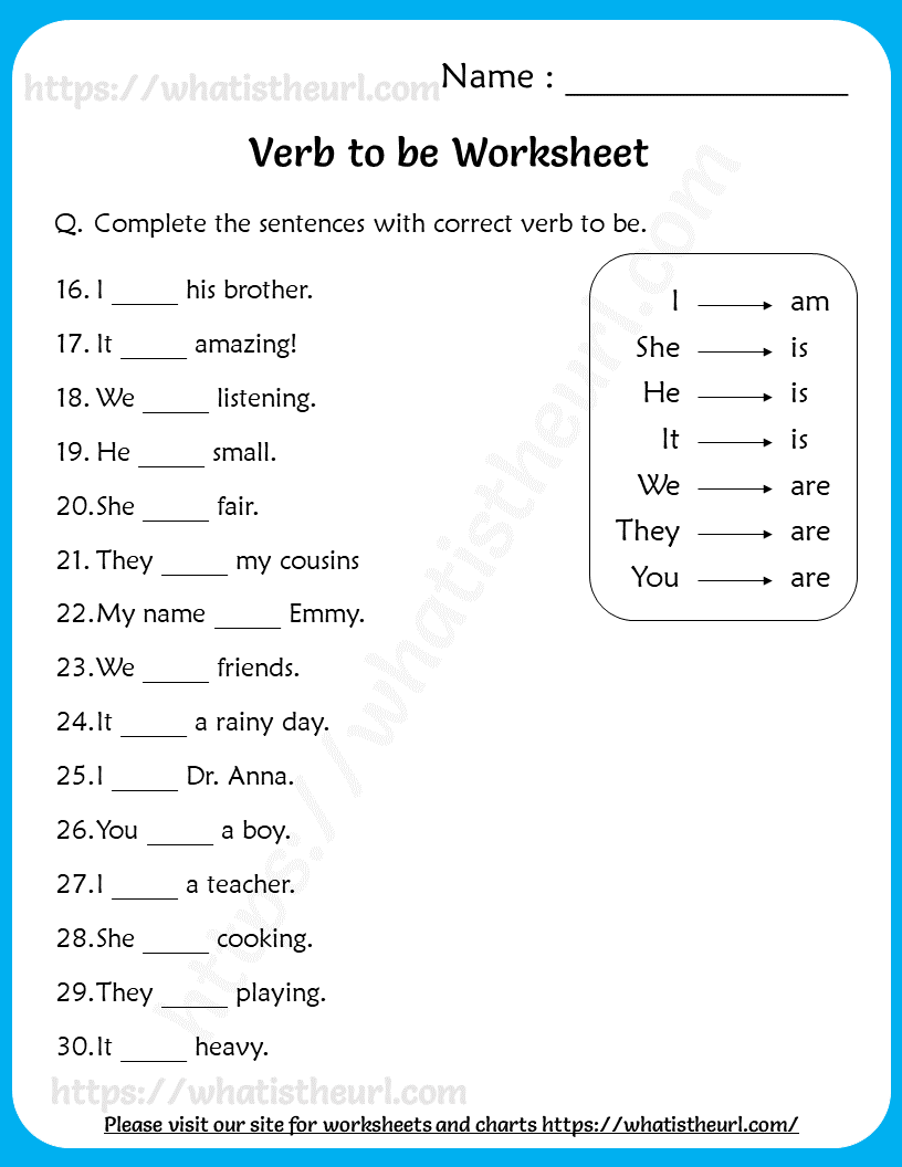 Verb To Be Worksheets For Grade 1 Your Home Teacher