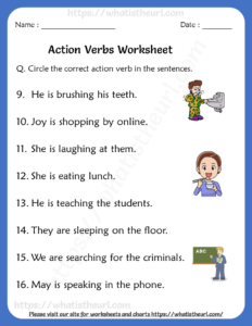 Action Verbs Worksheets for Grade 1