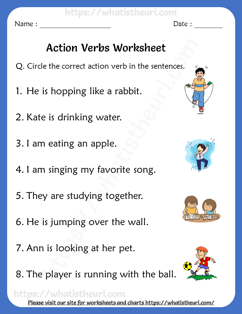 Identifying Action Verbs In Sentences Worksheets