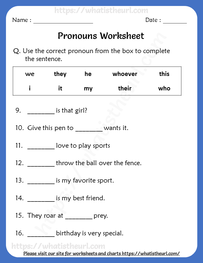 Pronoun Worksheet For Grade
