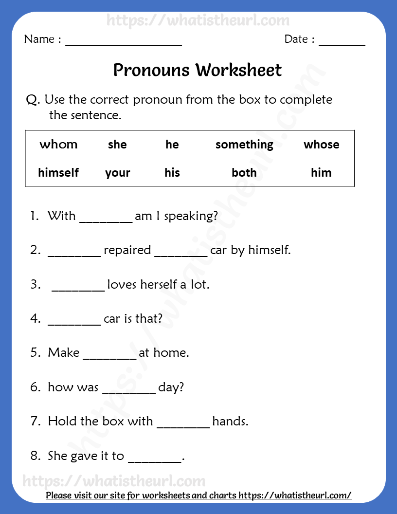 Pronoun Worksheet For Grade 4 Pdf