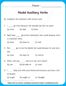 Modal Auxiliary Verbs Worksheets for Grade 5