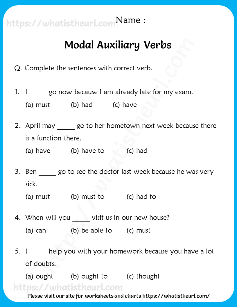 Modal Auxiliary Verbs Worksheet Grade 5