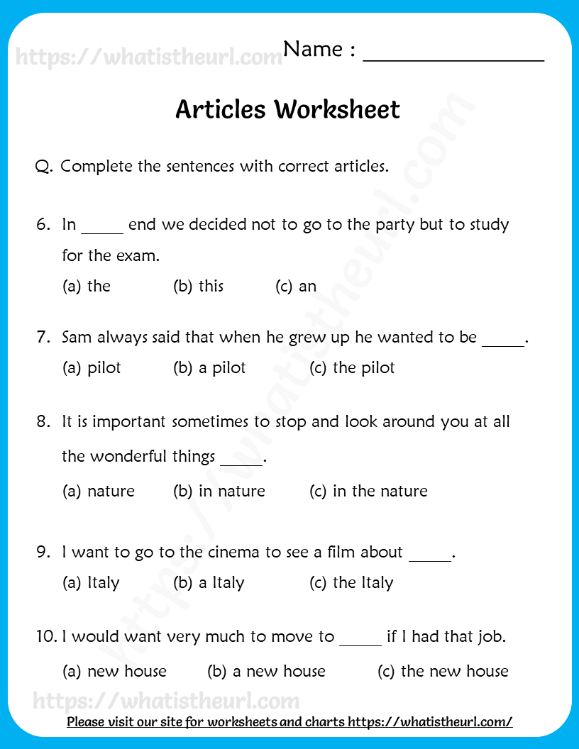 Articles worksheet for grade 4 3 Your Home Teacher