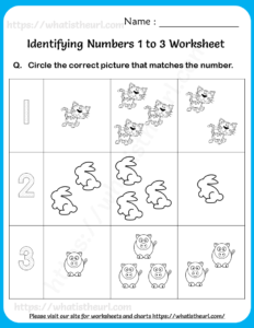 Identifying Numbers 1 to 3 Worksheets For Pre-K