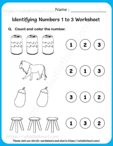 Identifying Numbers 1 to 3 Worksheets For Pre-K