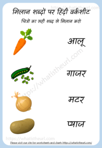 Hindi worksheet on matching words