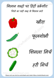 Hindi worksheet on matching words