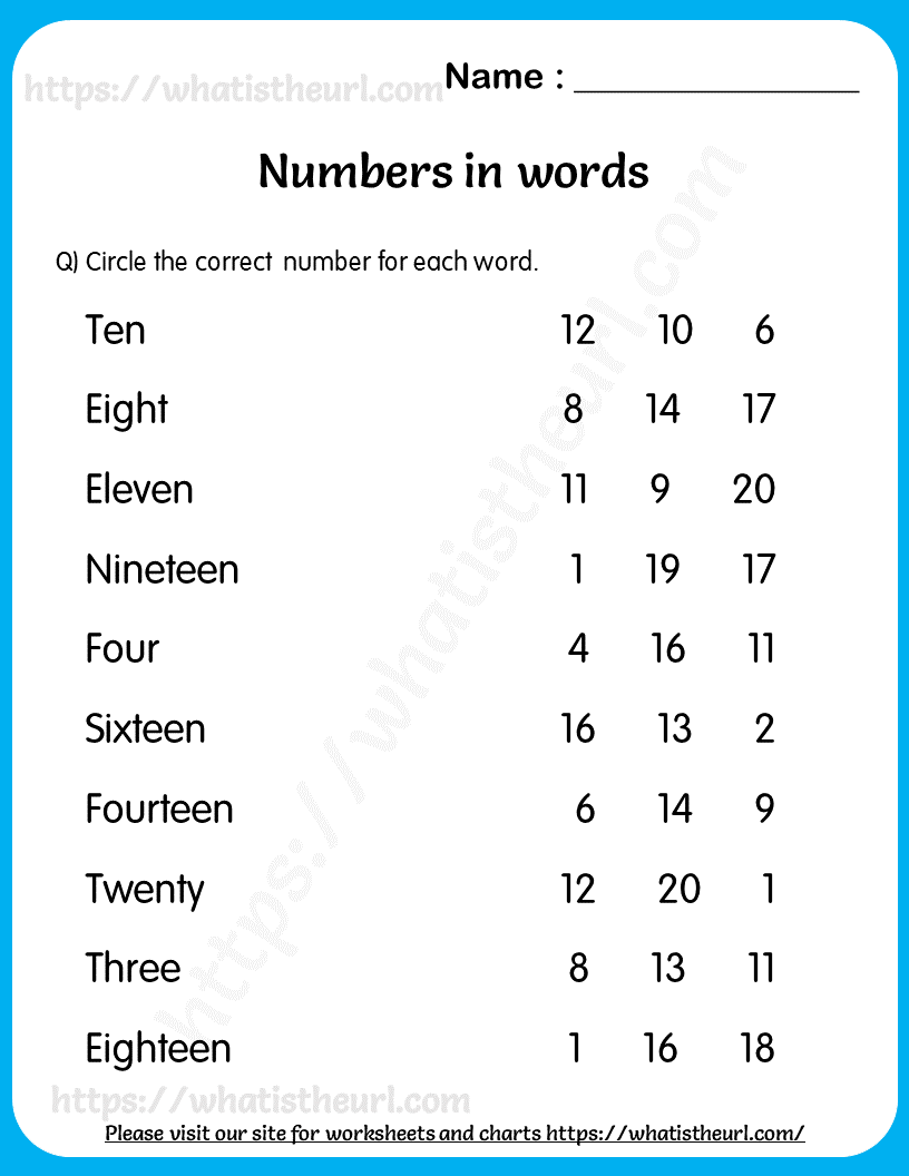 Number As Words 1 20 Worksheet For Grade 1 Your Home Teacher