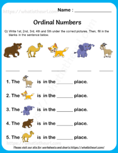 Ordinal Numbers Worksheet for Grade 1