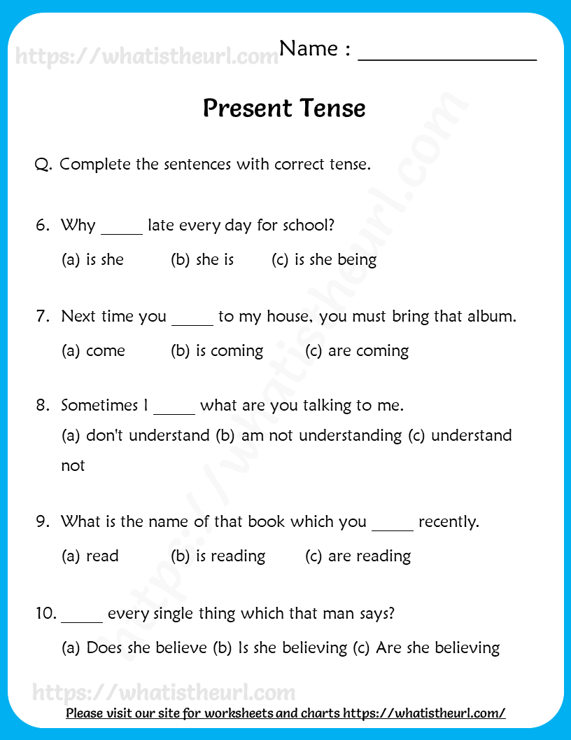 English Tenses Worksheet For Class 3