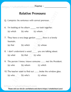 Relative Pronouns Worksheets for Grade 4