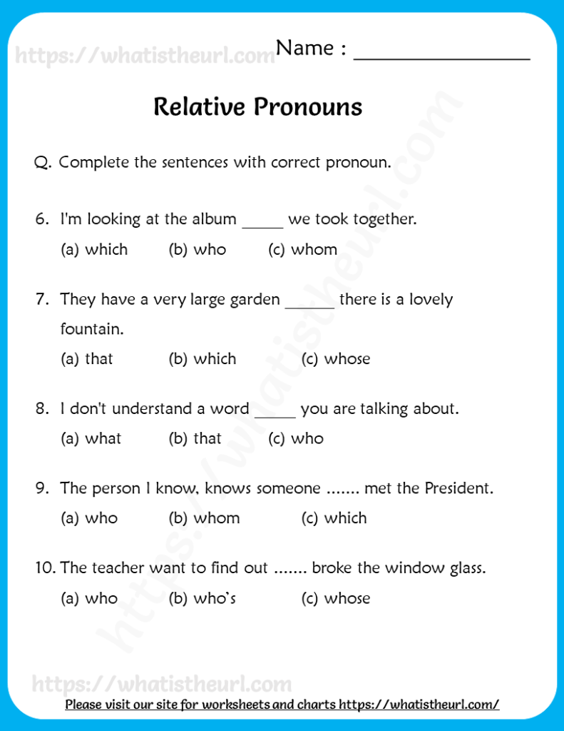 Relative Pronouns Worksheets for Grade 4 Your Home Teacher