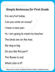 25 Simple Sentences for First Grade - Set 2