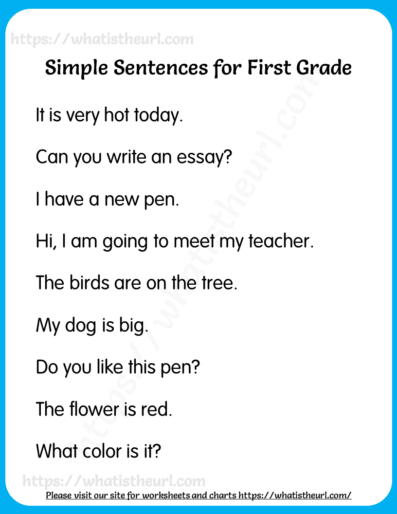 25 Simple Sentences For First Grade Set 2 3 Your Home Teacher