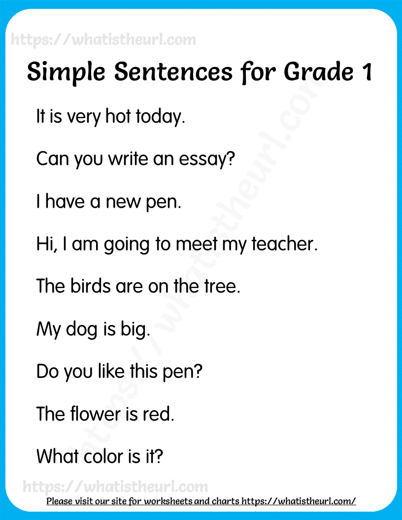 Words For Sentences For Grade 1