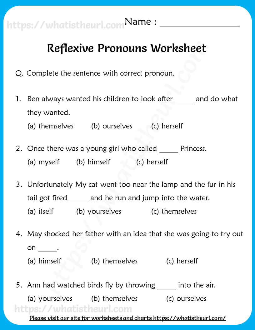 Reflexive Pronouns Worksheet Printable