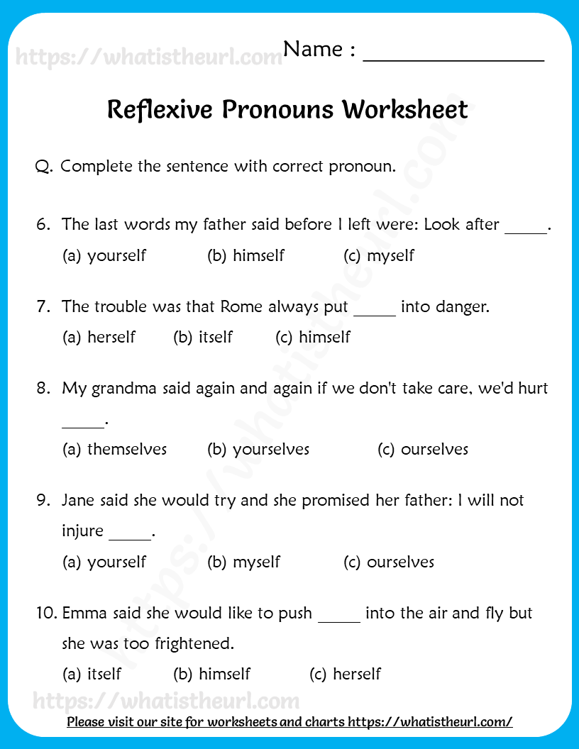Reflexive Pronoun Worksheets 6th Grade