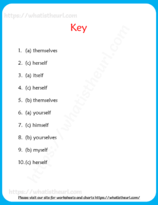 Reflexive Pronouns Worksheet for Grade 6