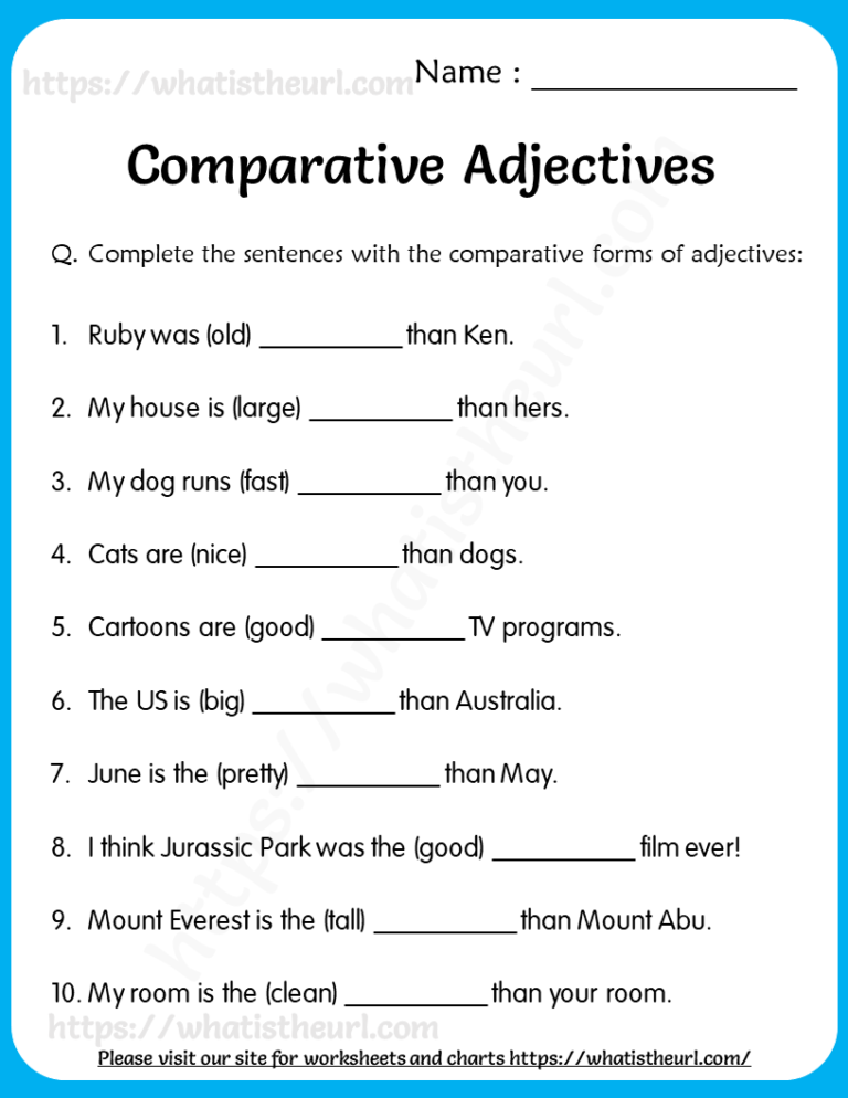 Comparative Adjectives Worksheets Your Home Teacher