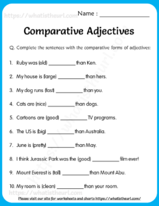 Comparative Adjectives Worksheets for Grade 5