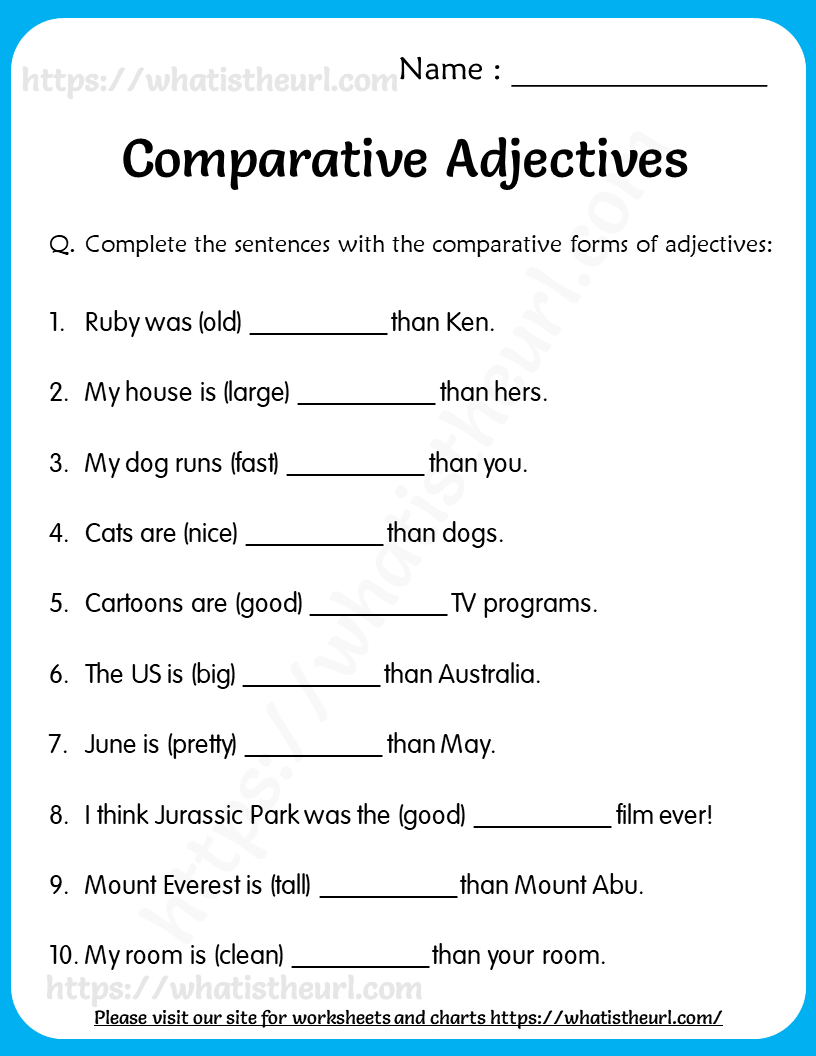 Comparative Adjectives Worksheets 1st Grade