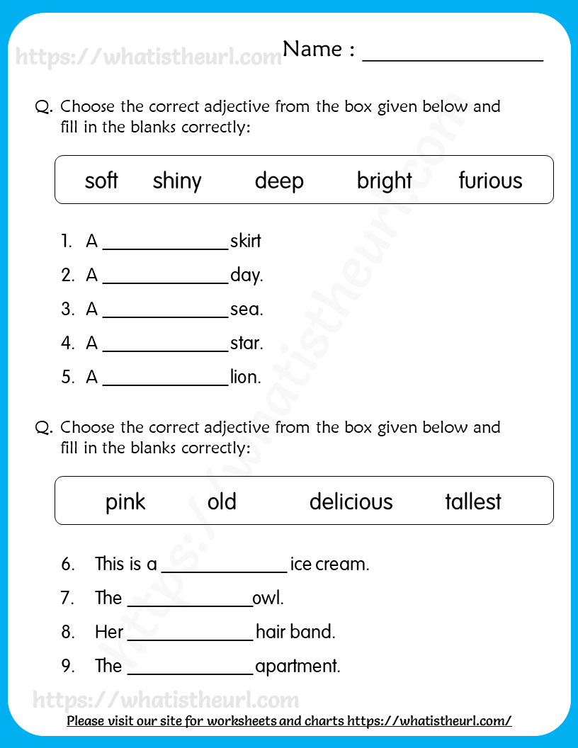Adjective Worksheets For 8th Grade
