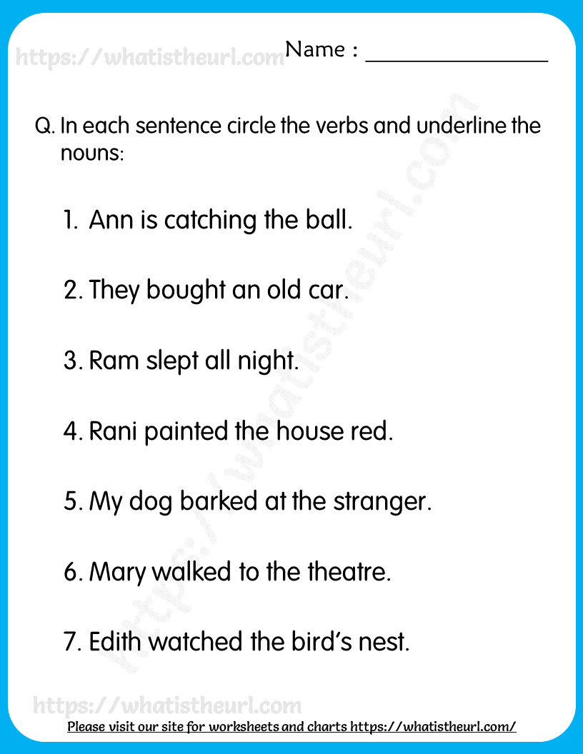 Verb And Noun Worksheets For Kindergarten