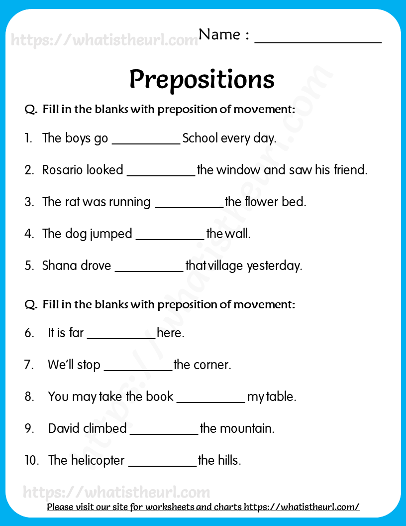 English Prepositions Worksheets Grade 7