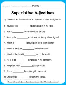 Superlative Adjectives Worksheets for Grade 5