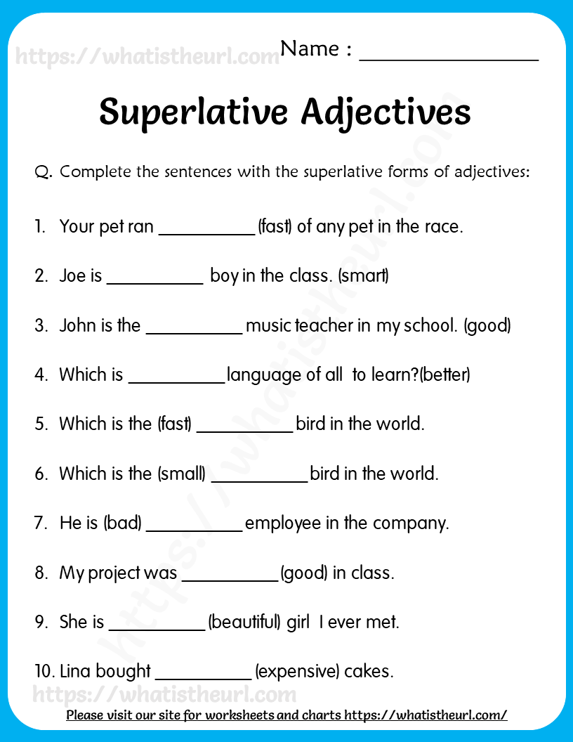 Comparative And Superlative Adjectives Worksheet 4th Grade