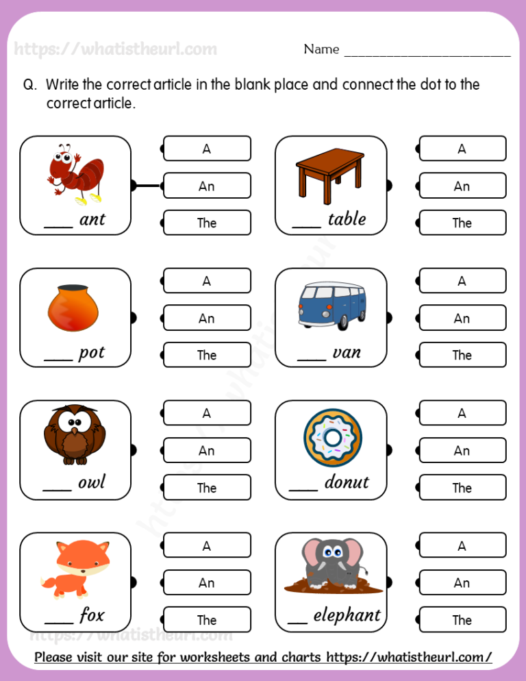 Articles Matching Worksheet For Grade 1 - Your Home Teacher