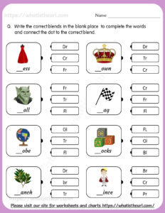 Blend Words Matching Worksheets For Grade 1