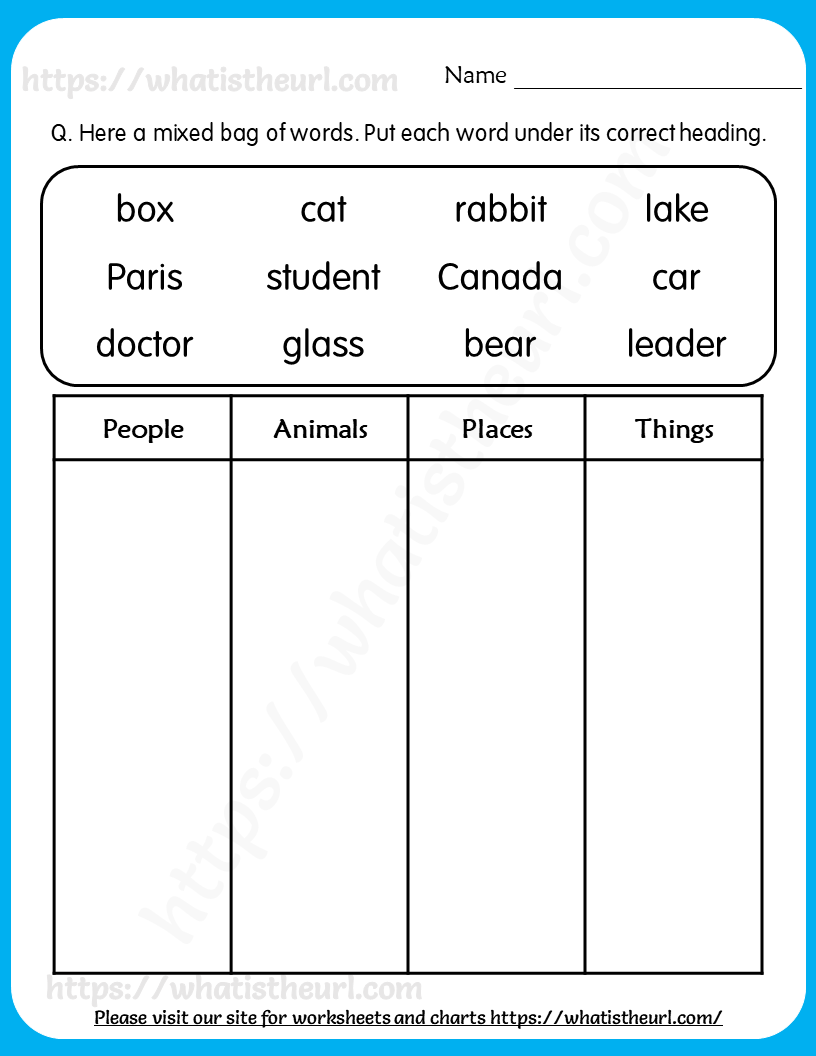 Worksheet For Nouns Class 1