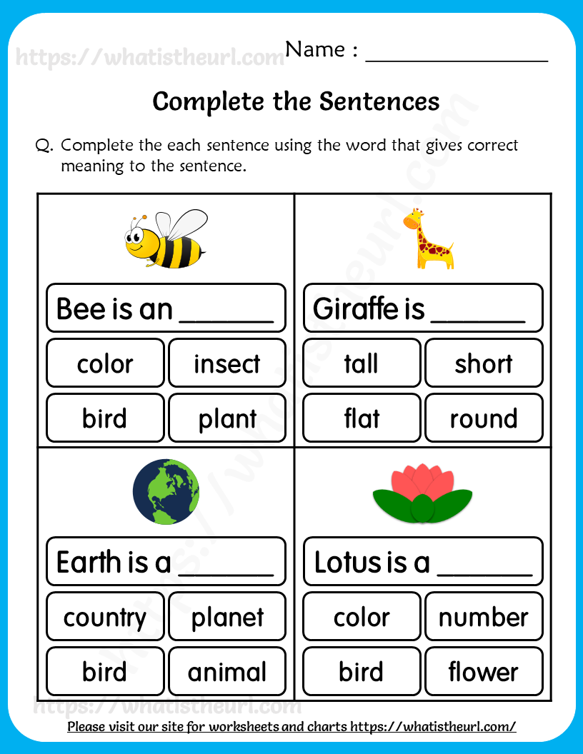 Complete The Sentences Worksheets For Grade 1 Your Home Teacher