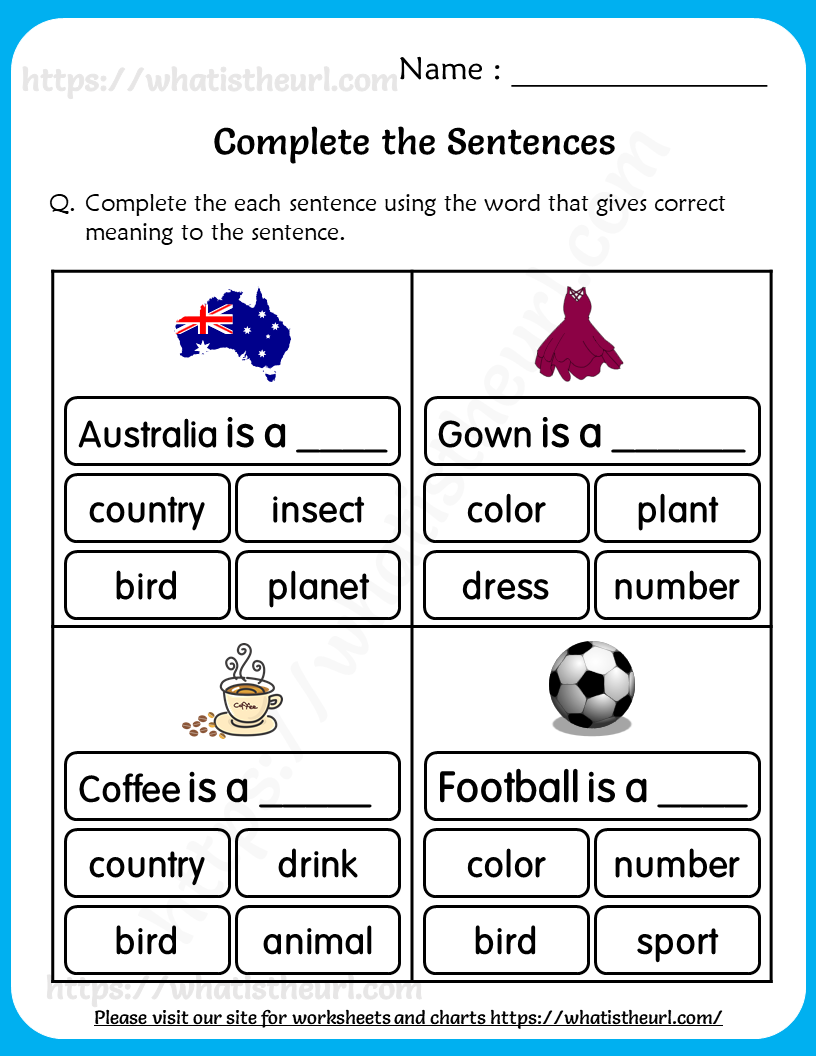 Complete The Sentences Worksheets For Grade 1 Your Home Teacher